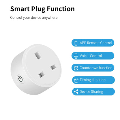 20A Tuya Smart Socket WiFi UK Plug 3pin Adapter Home Alexa Voice Control With Energy Monitering Timer Function Power Outlet Set